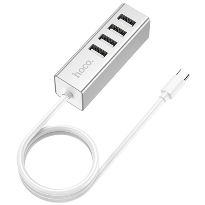 usb hub type-c hoco hb1 4usb (сталевий) 