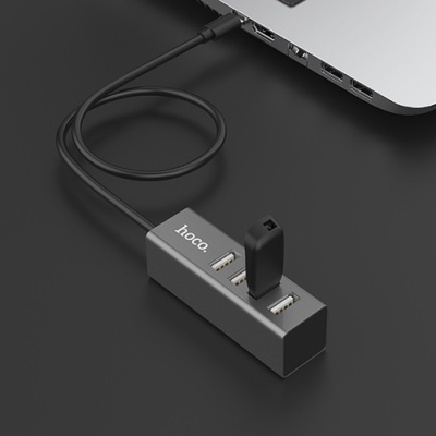 usb hub type-c hoco hb1 4usb (сірий) 