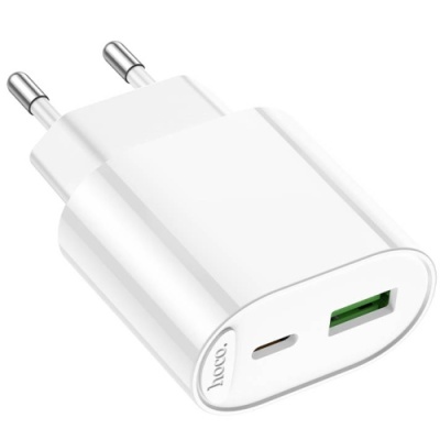 мережевий зарядний пристрій hoco c109a new 1usb/18w/qc3.0 + 1type-c/20w/pd (білий) 
