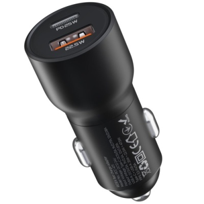 Автомобільний Зарядний Пристрій Ridea RCC-47115 QPow Pro 1USB/1USB-C PD/QC 47.5W+Type-C to Lightning (Чорний)