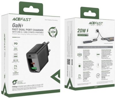 мережевий зарядний пристрій acefast a78 pd20w (1usb/1type-c) (чорний) 