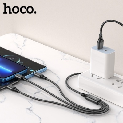 кабель hoco x76 3in1 usb - (lightning+microusb+type-c) 2.0a/1m (чорний) 