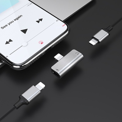 перехідник hoco ls24 lightning - (lightning audio+lightning charge) (сталевий) 