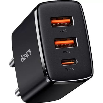 мережевий зарядний пристрій baseus compact quick charger (ccxj-e01) 2usb/18w/qc3.0 + 1type-c/30w/pd (чорний) 
