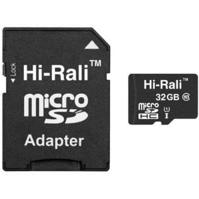 карта пам'яті hi-rali microsdhc 32gb uhs-1 10 class + adapter (чорний) 