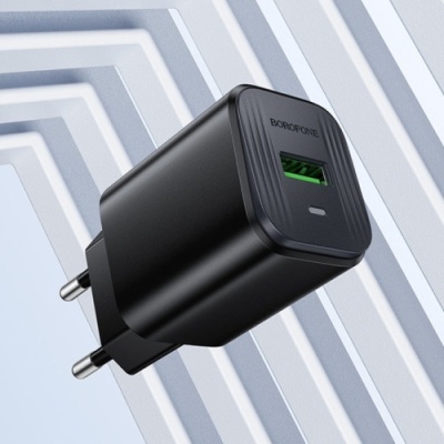 мережевий зарядний пристрій borofone bas82a qc3.0 (1usb/3a) (чорний) 
