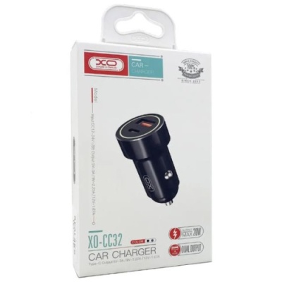 Автомобільний зарядний пристрій XO CC32 1USB/20W/QC3.0 + 1Type-C/20W/PD Black