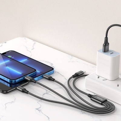 кабель hoco x76 4in1 usb - (lightning+lightning+microusb+type-c+type-c) 2.0a/1m (чорний) 