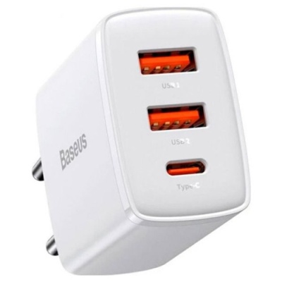 мережевий зарядний пристрій baseus cube fast charger eu cluster (p10111402213-00) 2usb/qc3.0 + 1type-c/30w/pd (білий) 