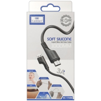кабель earldom ec-174m soft silicone usb - microusb 3a/1m (чорний) 