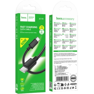 кабель hoco x119 type-c - type-c 60w/1m (чорний) 