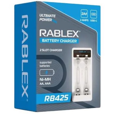 зарядний пристрій rablex rb-425 2ак(aa,aaa) type-c 2a 