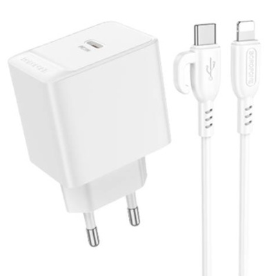 мережевий зарядний пристрій borofone bas13a charger set 1type-c/20w/pd + (type-c - lightning) (білий) 