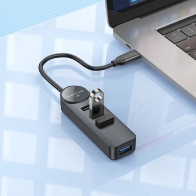usb hub borofone dh5 4-in-1 (type-c to usb3.0+usb2.0*3) 0.2m (чорний) 