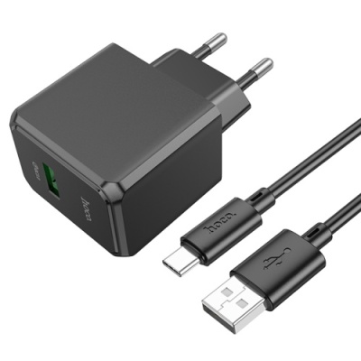 мережевий зарядний пристрій hoco cs12a 1usb/18w/qc3.0 + (usb - type-c) (чорний) 