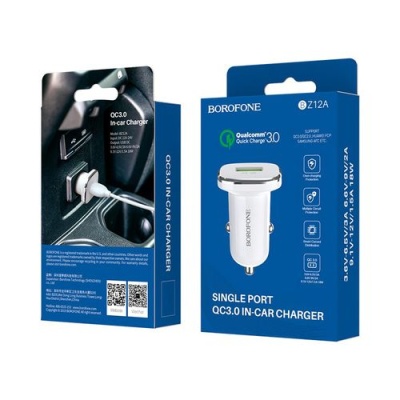 Автомобільний Зарядний Пристрій Borofone BZ12A 1USB/18W/QC3.0 (Білий)