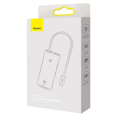 usb hub baseus lite series docking station (type-c to hdmi+usb3.0*3+pd) (wkqx040001) black 