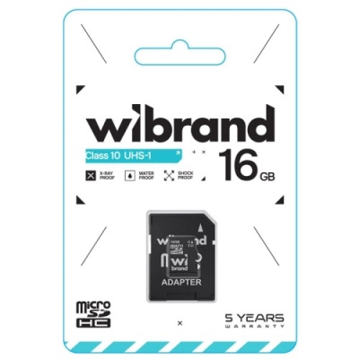 карта пам'яті wibrand microsdhc 16gb uhs-1 10 class + adapter (чорний) 