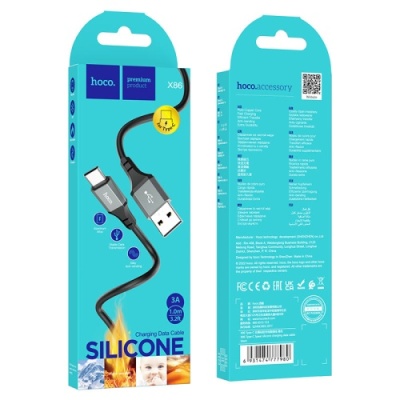 кабель hoco x86 silicone usb - type-c 3a/1m (чорний) 
