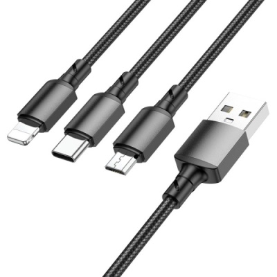 кабель borofone bx72 3in1 usb - (lightning+microusb+type-c) 2a/1m (чорний) 