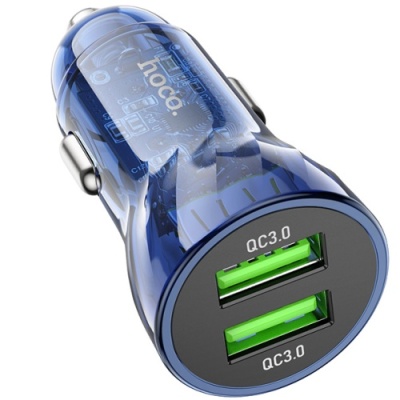 Автомобільний Зарядний Пристрій Hoco Z47 Transparent 2USB/20W/QC3.0 (Прозорий синій)