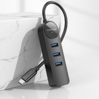 usb hub borofone dh6 (usb to usb3.0+usb3.0*3+rj45) 0,2м - чорний 