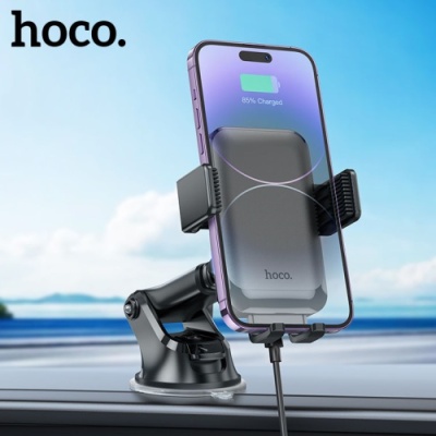 Автотримач Hoco HW9 Climber з безпровідний зарядним пристроєм (Чорний)