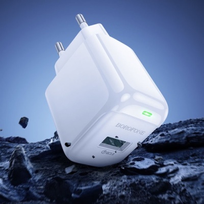мережевий зарядний пристрій borofone bas42a 1usb/18w/qc3.0 (білий) 