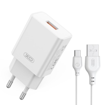 мережевий зарядний пристрій xo l127 1usb/18w/qc3.0 + (usb - type-c) (бiлий) 