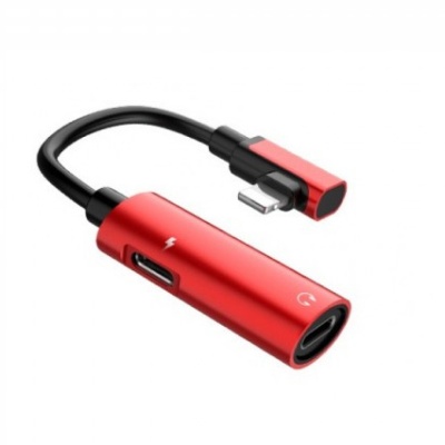 перехідник hoco ls18 lightning - (lightning audio+lightning charge) (червоний) 