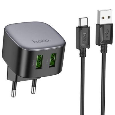 мережевий зарядний пристрій hoco cs34a 2usb/18w/qc3.0 + (usb - type-c) (чорний) 