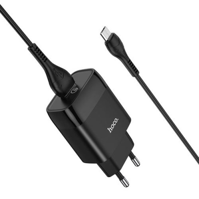 мережевий зарядний пристрій hoco c72q 1usb/18w/qc3.0 + (usb - microusb) (чорний) 