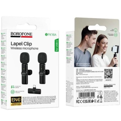 мікрофон петличний бездротовий borofone bfk16a type-c (чорний) 