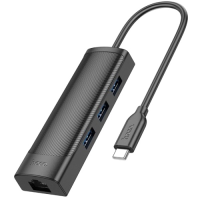 usb hub hoco hb42 4-in-1 (type-c to usb3.0*3+rj45 1gbps) (l=0.2m) (чорний) 