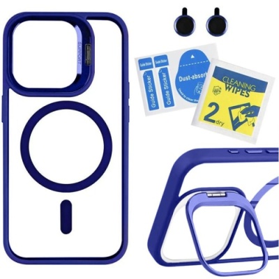 Купить чохол tpu+pc+metal stand case with magsafe and camera lenses для apple iphone 16 plus (dark blue) онлайн