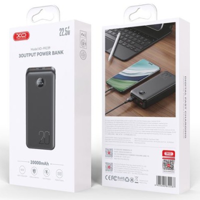 додаткова батарея power bank xo pr239 pd20w+qc22.5w 20000 mah (чорний) 