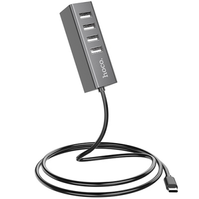 usb hub type-c hoco hb1 4usb (сірий) 