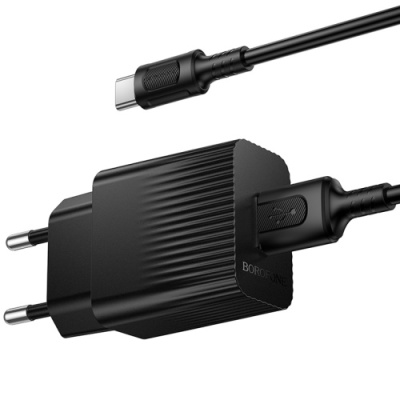 мережевий зарядний пристрій borofone bas71a 1usb/2.1a + (usb - type-c) (чорний) 
