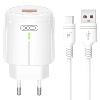 мережевий зарядний пристрій xo l112 1usb/18w/qc3.0 + (usb - microusb) (бiлий) 