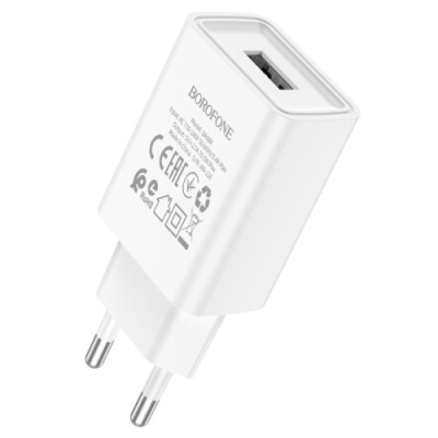 мережевий зарядний пристрій borofone ba68a 1usb/2.1a (білий) 