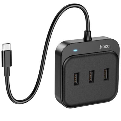 usb hub hoco hb31 easy 4-in-1 converter (type-c to usb3.0+usb2.0*3) 0,2m. black 
