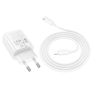 мережевий зарядний пристрій hoco n63 1usb/18w/qc3.0 + 1type-c/30w/pd + (type-c - lightning) (білий) 