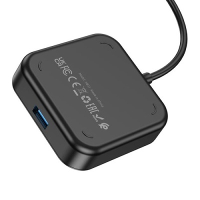 usb hub hoco hb31 easy 4-in-1 converter (type-c to usb3.0*4) 0,2m. black 