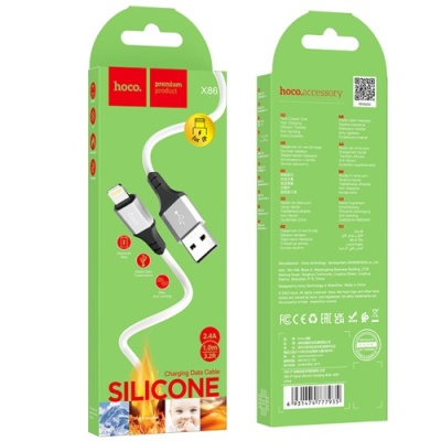 кабель hoco x86 silicone usb - lightning 2.4a/1m (білий) 