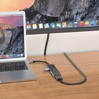 usb hub hoco hb24 easy display type-c multi-f adapter (hdmi+usb3.0+usb2.0+sd+tf+pd) metal gray 