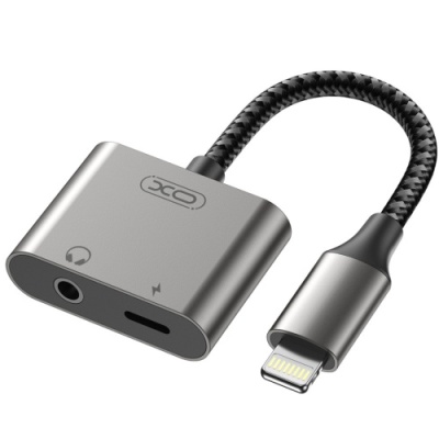 перехідник xo nb-r258b lightning(male) to lightning(female) + 3.5mm (сірий) 