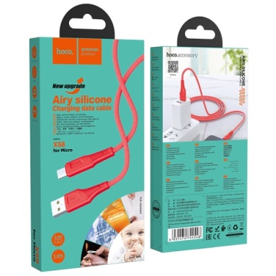 кабель hoco x58 airy silicone usb - microusb 2.4a/1m (червоний) 