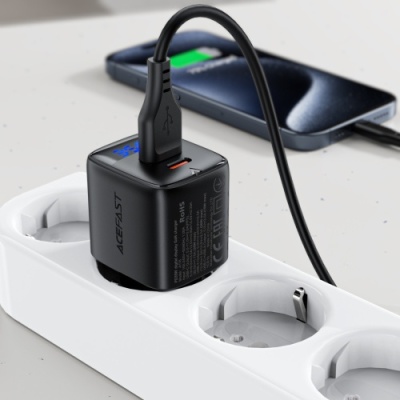 мережевий зарядний пристрій acefast a116 pd35w+qc 3.0 (1type-c/1usb/3a) (чорний) 