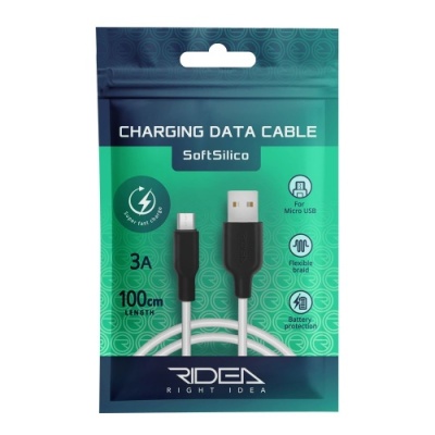 кабель ridea rc-m114 soft silico usb - microusb 3a/1m (біло-чорний) 