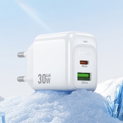 мережевий зарядний пристрій hoco cs55a 1usb/18w/qc3.0 + 1type-c/30w/pd (білий) 